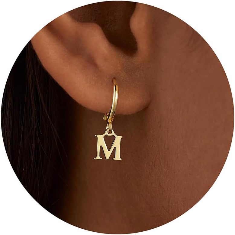 IEFWELL Earring for Teen Girls - Initial Hoop Earrings, Hypoallergenic Small 14K Gold Plated Huggie Hoop Earring, Dangle Earrings for Women Girls Jewelry Gifts for Women Mom - Image 1